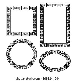 Greek key border frame round, square set. Vector