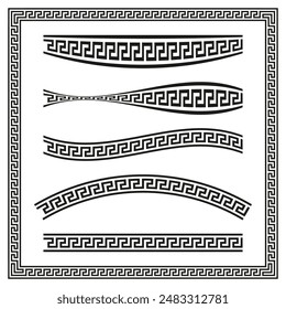 Greek key border set. Black vector patterns. Decorative geometric frames. Classic design elements.