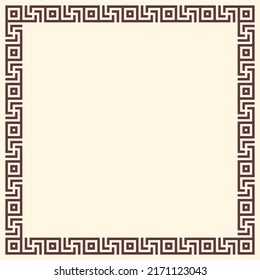 Greek key border, square frame. Decorative ancient meander, greece ornament with repeated geometric motif. Easy to make rectangle frame.