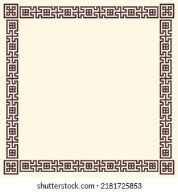 Greek key border, square frame. Decorative ancient meander, Greece ornament with repeated geometric motif. Easy to make rectangle frame.