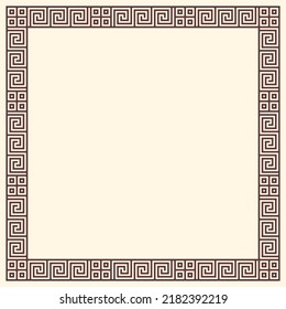 Greek key border, square frame. Decorative ancient meander, greece ornament with repeated geometric motif. Easy to make rectangle frame.