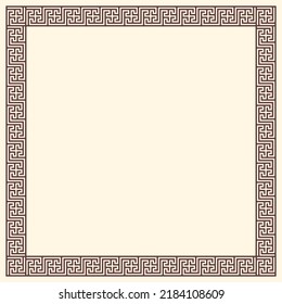 Greek key border, square frame. Decorative ancient meander, greece ornament with repeated geometric motif. Easy to make rectangle frame.