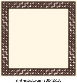 Greek key border, square frame. Decorative ancient meander, greece ornament with repeated geometric motif. Easy to make rectangle frame.