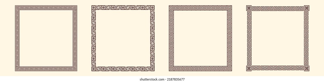 Greek key border, square frames collection. Decorative ancient meander, greece ornamental set with repeated geometric motif. Easy to make rectangle frame.