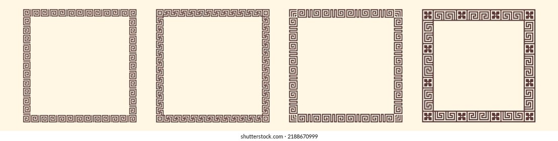Greek key border, square frames collection. Decorative ancient meander, greece ornamental set with repeated geometric motif. Easy to make rectangle frame.