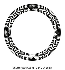 Greek key circle. Meander vector border. Geometric round frame. Classic ornament element.