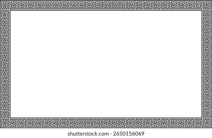 Greek key frame border, seamless meander pattern in rectangular shape, black line art, classic vintage template for invitation, certificate, or decorative design.copy space. 