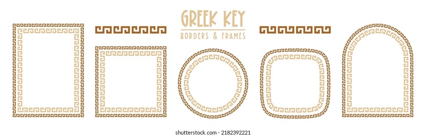 Greek key frames and borders collection. Decorative ancient meander, greece ornamental set, repeated geometric motif. Frames consist from tiny bricks, easy to resize or change frames proportion