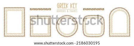 Greek key frames and borders collection. Decorative ancient meander, greece ornamental set, repeated geometric motif. Frames consist from tiny bricks, easy to resize or change frames proportion.