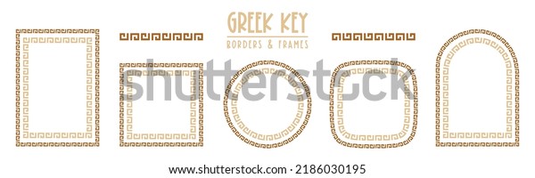 Greek key frames and borders collection.\
Decorative ancient meander, greece ornamental set, repeated\
geometric motif. Frames consist from tiny bricks, easy to resize or\
change frames\
proportion.