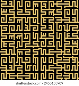 Greek key maze seamless fashion pattern. Ancient Mediterranean style fabric print texture. Black and gold.