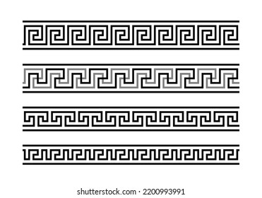 Greek key ornaments collection. Meander pattern set. Repeating geometric meandros motif. Greek fret design. Ancient decorative border. Vector