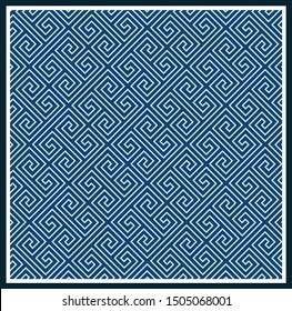 Greek key pattern background.Blue and aqua contour