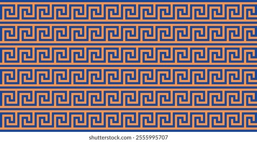 Greek key pattern with horizontal lines. Seamless geometric background.