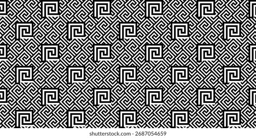 Greek key pattern. Monochrome meander pattern background
