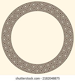 Greek key pattern, round frame. Decorative ancient meander, greece border ornament with repeated geometric motif. Vector EPS10.