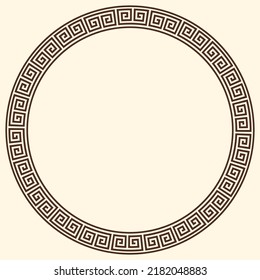 Greek key pattern, round frame. Decorative ancient meander, greece border ornament with repeated geometric motif. Vector EPS10.