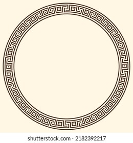 Greek key pattern, round frame. Decorative ancient meander, greece border ornament with repeated geometric motif. Vector EPS10.