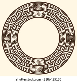 Patrón de clave griega, marco redondo. Un antiguo serpentín decorativo, ornamento del borde de grecia con motivos geométricos repetidos. EPS10 vectores.