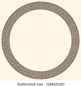 Patrón de clave griega, marco redondo. Un antiguo serpentín decorativo, ornamento del borde de grecia con motivos geométricos repetidos. EPS10 vectores.