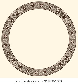 Greek key pattern, round frame. Decorative ancient meander, greece border ornament with repeated geometric motif. Vector EPS10.