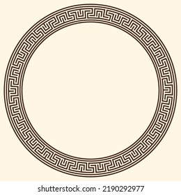 Greek key pattern, round frame. Decorative ancient meander, greece border ornament with repeated geometric motif. Vector EPS10.