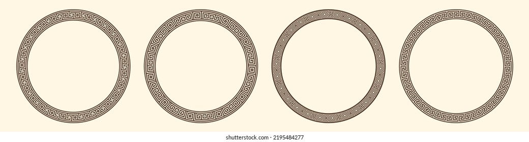 Greek key pattern, round frames collection. Decorative ancient meander, greece border ornament set with repeated geometric motif. Vector EPS10.