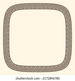 Greek key pattern, rounded square frame. Decorative ancient meander, greece border ornament with repeated geometric motif. Vector EPS10.