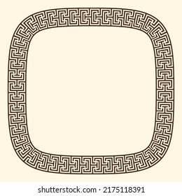 Greek key pattern, rounded square frame. Decorative ancient meander, greece border ornament with repeated geometric motif. Vector EPS10.