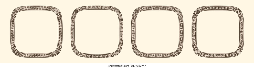 Greek key pattern, rounded square frames collection. Decorative ancient meander, greece border ornament set with repeated geometric motif. Vector EPS10.