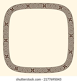 Greek key pattern, rounded square frame. Decorative ancient meander, greece border ornament with repeated geometric motif. Vector EPS10.