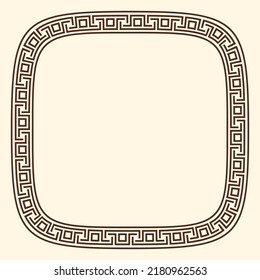 Greek key pattern, rounded square frame. Decorative ancient meander, greece border ornament with repeated geometric motif. Vector EPS10.