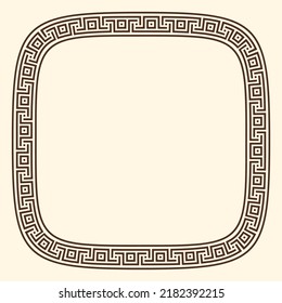 Greek key pattern, rounded square frame. Decorative ancient meander, greece border ornament with repeated geometric motif. Vector EPS10.