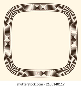 Greek key pattern, rounded square frame. Decorative ancient meander, greece border ornament with repeated geometric motif. Vector EPS10.