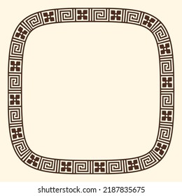 Greek key pattern, rounded square frame. Decorative ancient meander, greece border ornament with repeated geometric motif. Vector EPS10.