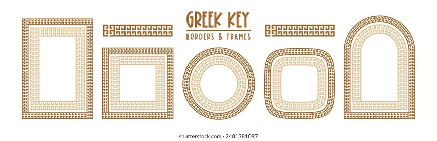 Greek key pattern, seamless borders collection. Decorative ancient meander, greece border ornament set with repeated geometric motif. Vector EPS10.