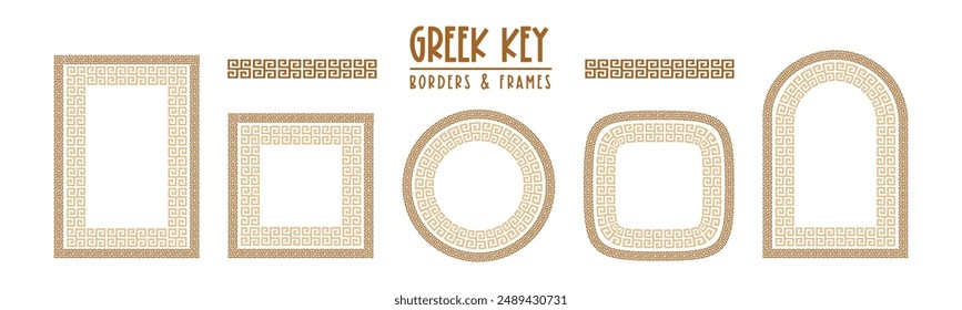 Greek key pattern, seamless borders collection. Decorative ancient meander, greece border ornament set with repeated geometric motif. Vector EPS10.