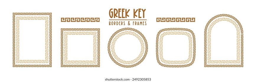 Greek key pattern, seamless borders collection. Decorative ancient meander, greece border ornament set with repeated geometric motif. Vector EPS10.