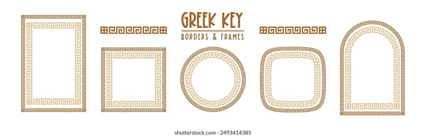 Greek key pattern, seamless borders collection. Decorative ancient meander, greece border ornament set with repeated geometric motif. Vector EPS10.