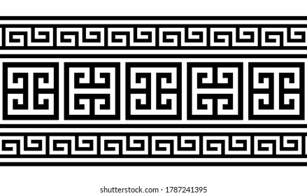 Greek key pattern seamless vector design - inspired by ancient Greece pottery art. Retro geometetric long vertical pattern, traditional vase decoration
 