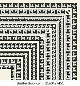 Greek key pattern square frame collection. Decorative ancient meander, Greece border ornamental set with repeated geometric motif. Vector EPS10.