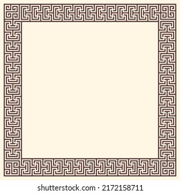 Greek key pattern, square frame. Decorative ancient meander, greece ornament with repeated geometric motif. Easy to make rectangle frame.