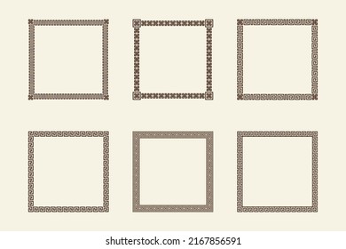 Greek key pattern, square frames collection. Decorative ancient meander, Greece border ornamental set with repeated geometric motif. Vector EPS10.
