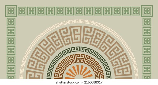 Greek key pattern, square and round frames collection. Decorative ancient meander, Greece border ornamental set with repeated geometric motif. Vector EPS10.