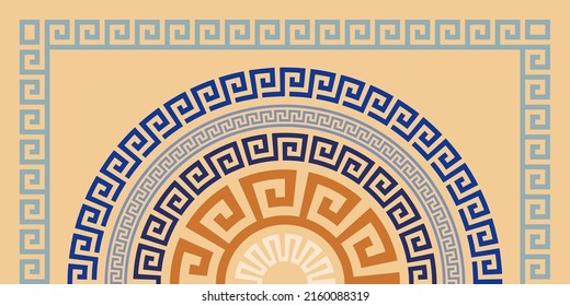 Greek key pattern, square and round frames collection. Decorative ancient meander, Greece border ornamental set with repeated geometric motif. Vector EPS10.