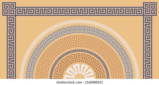 Greek key pattern, square and round frames collection. Decorative ancient meander, Greece border ornamental set with repeated geometric motif. Vector EPS10.