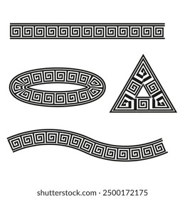Greek key patterns. Black and white. Various shapes. Vector illustration.