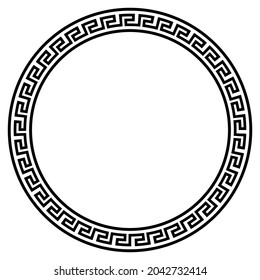 Greek key round frame isolated on white background. Vector Circle border illustration.