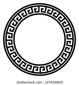 Greek key round frame. Typical egyptian, assyrian and greek motives circle border. Arabic geometric texture. Islamic Art. Abstract geometric. Vector and illustration.
