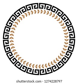 Greek key round frame. Typical egyptian, assyrian and greek motives circle border. Arabic geometric texture. Islamic Art. Abstract geometric. Vector and illustration.
